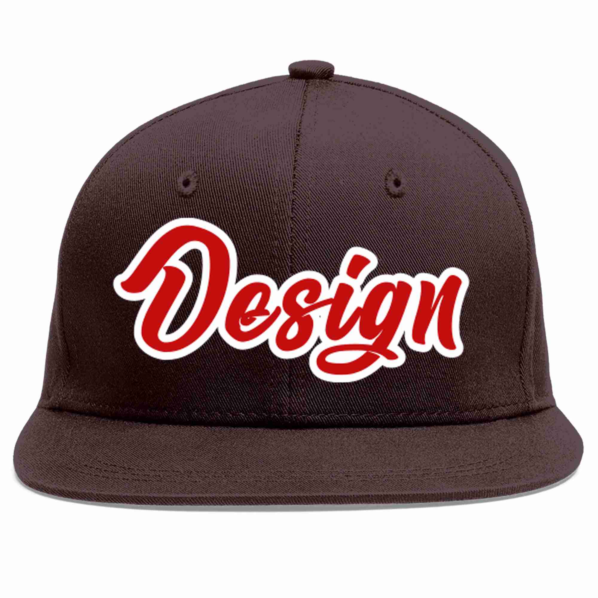 Custom Brown Red-White Flat Eaves Sport Baseball Cap Design for Men/Women/Youth