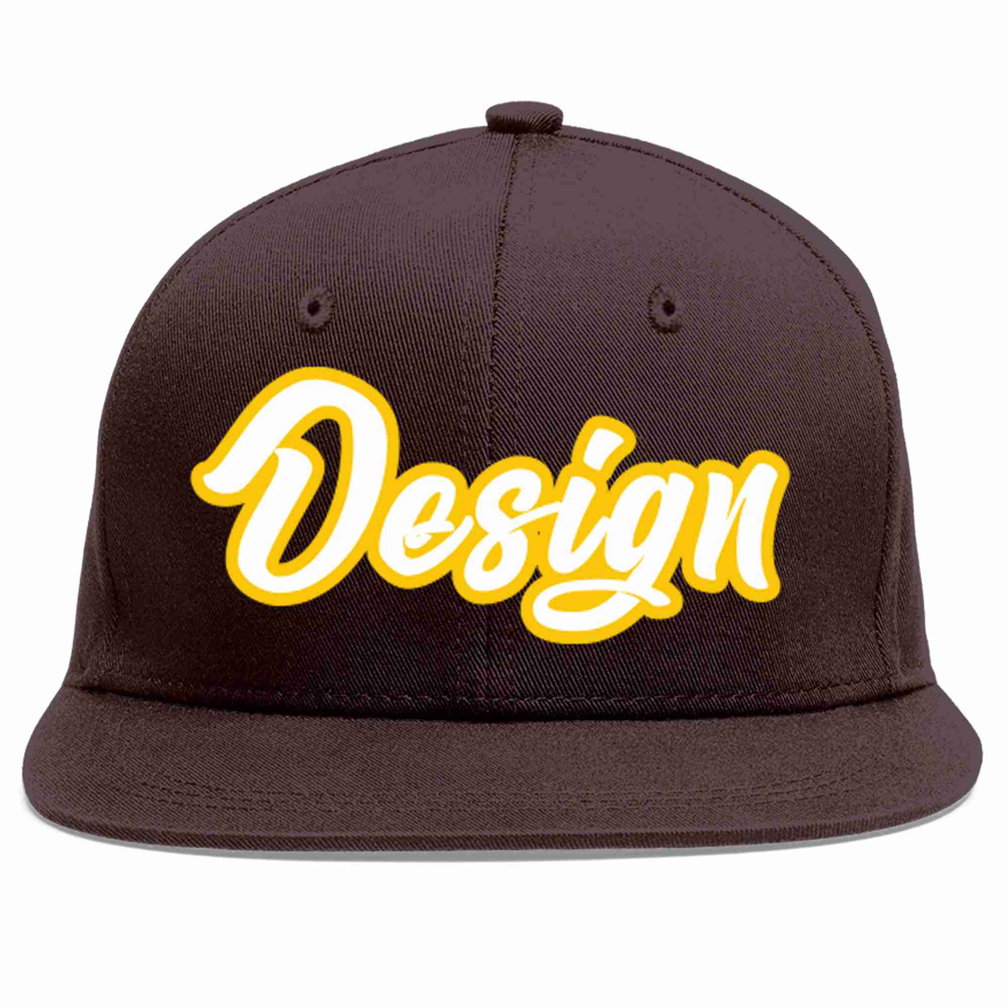 Custom Brown White-Gold Flat Eaves Sport Baseball Cap Design for Men/Women/Youth