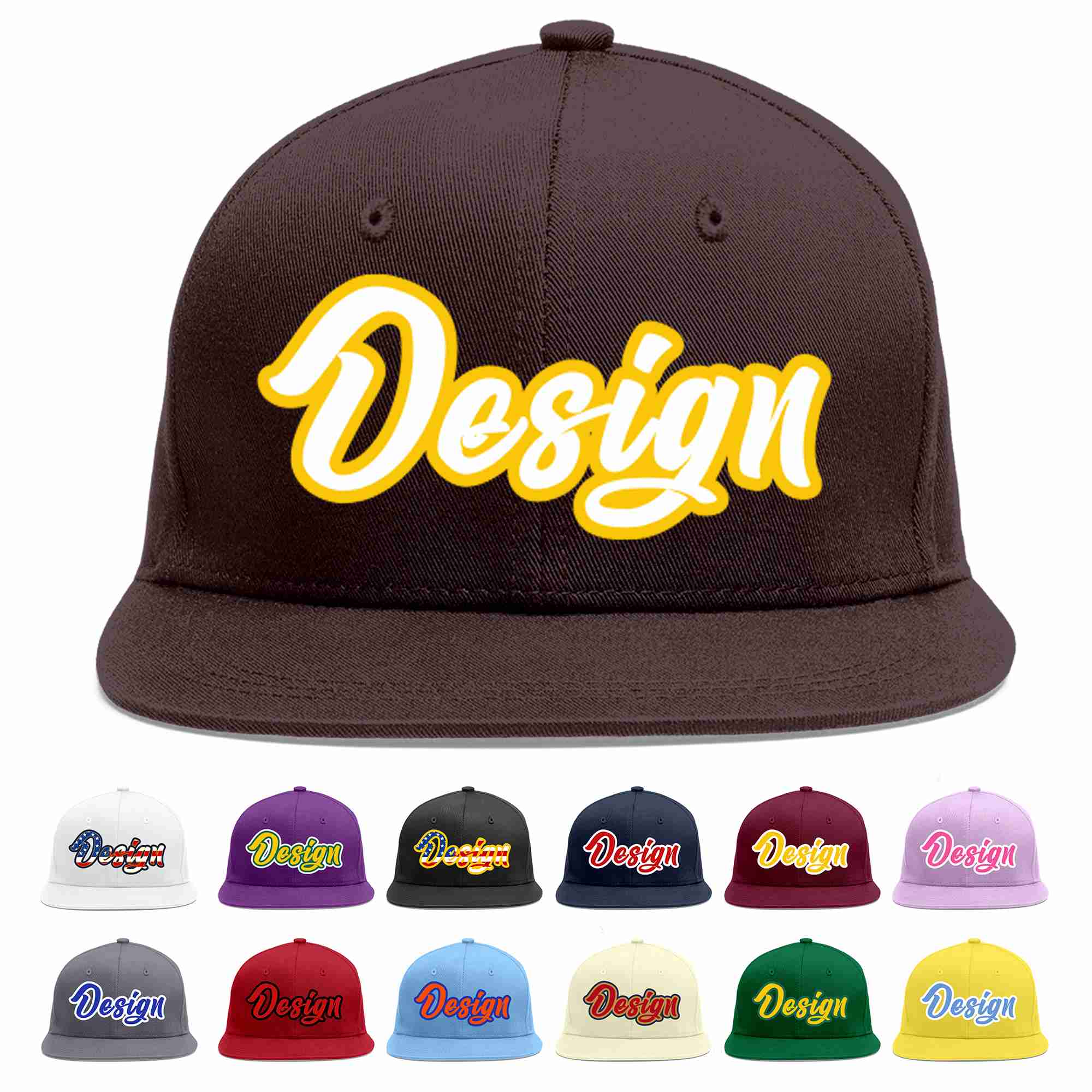 Custom Brown White-Gold Flat Eaves Sport Baseball Cap Design for Men/Women/Youth