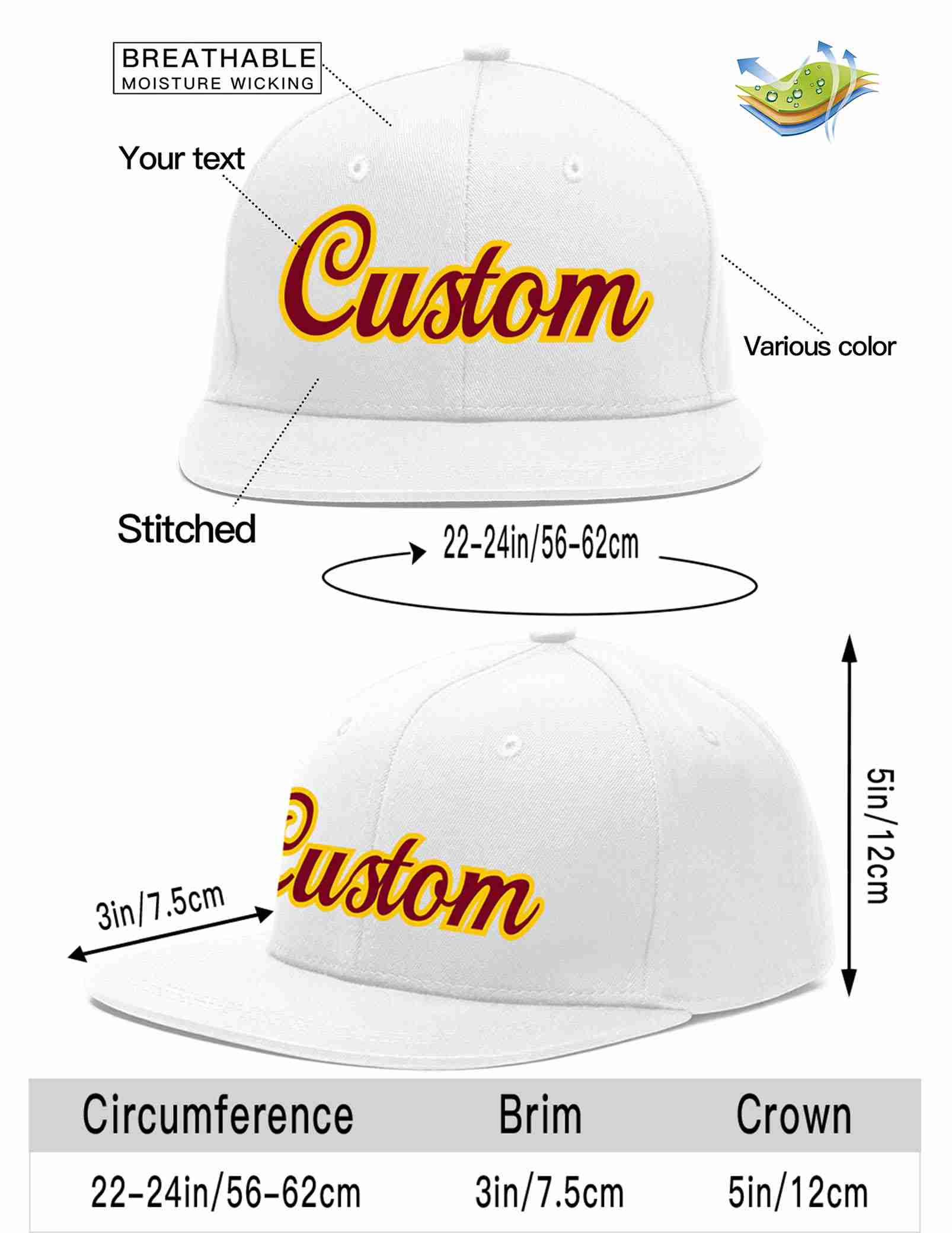 Custom White Crimson-Gold Casual Sport Baseball Cap