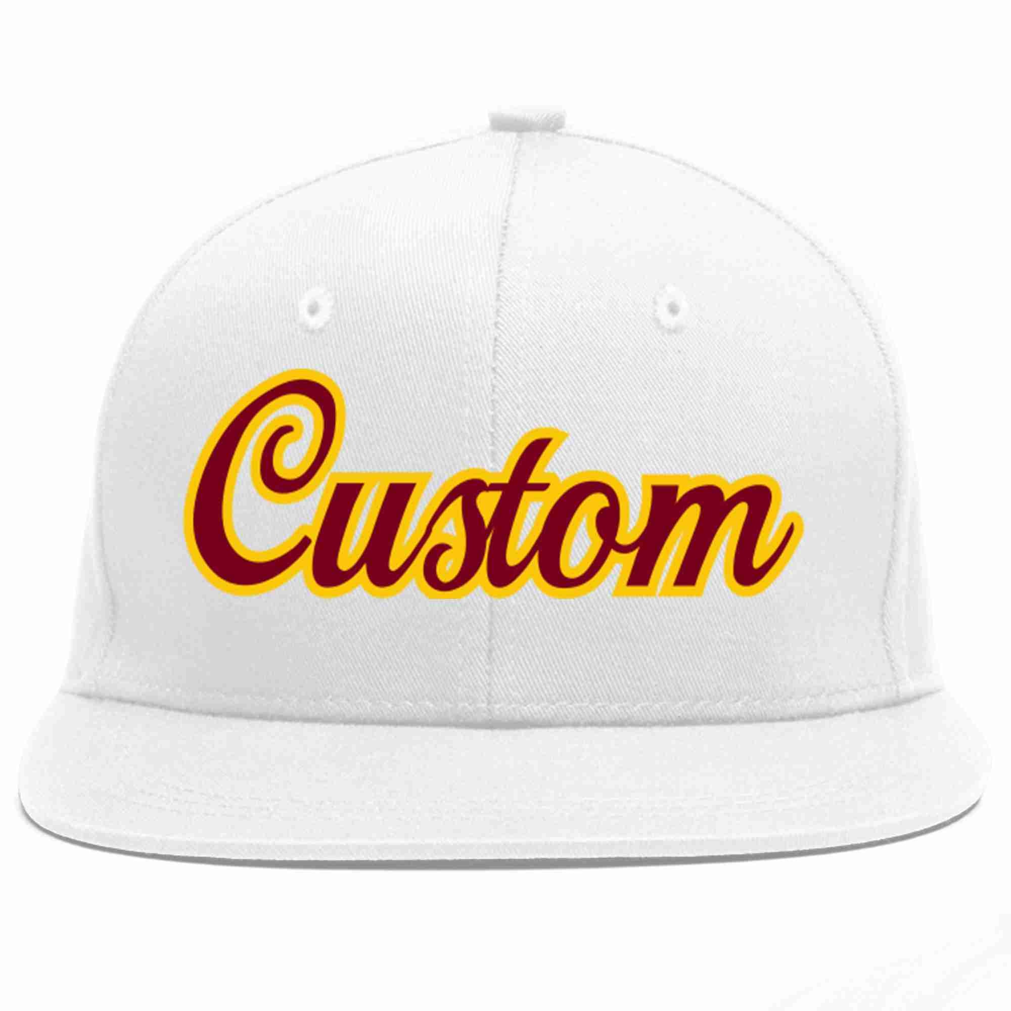 Custom White Crimson-Gold Casual Sport Baseball Cap