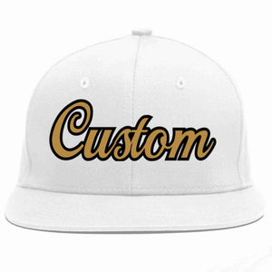 Custom White Old Gold-Black Casual Sport Baseball Cap