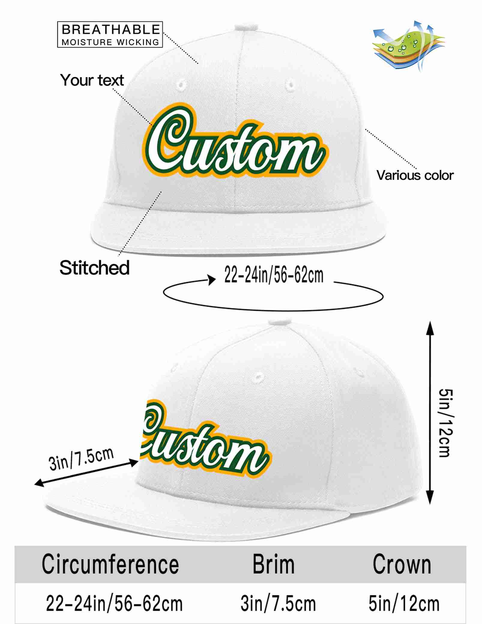 Custom White White-Kelly Green Casual Sport Baseball Cap