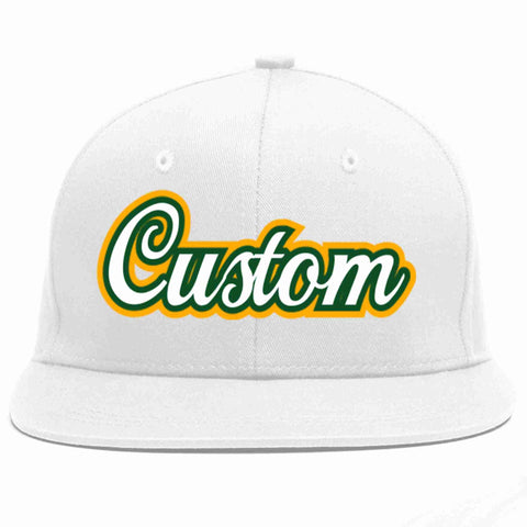 Custom White White-Kelly Green Casual Sport Baseball Cap