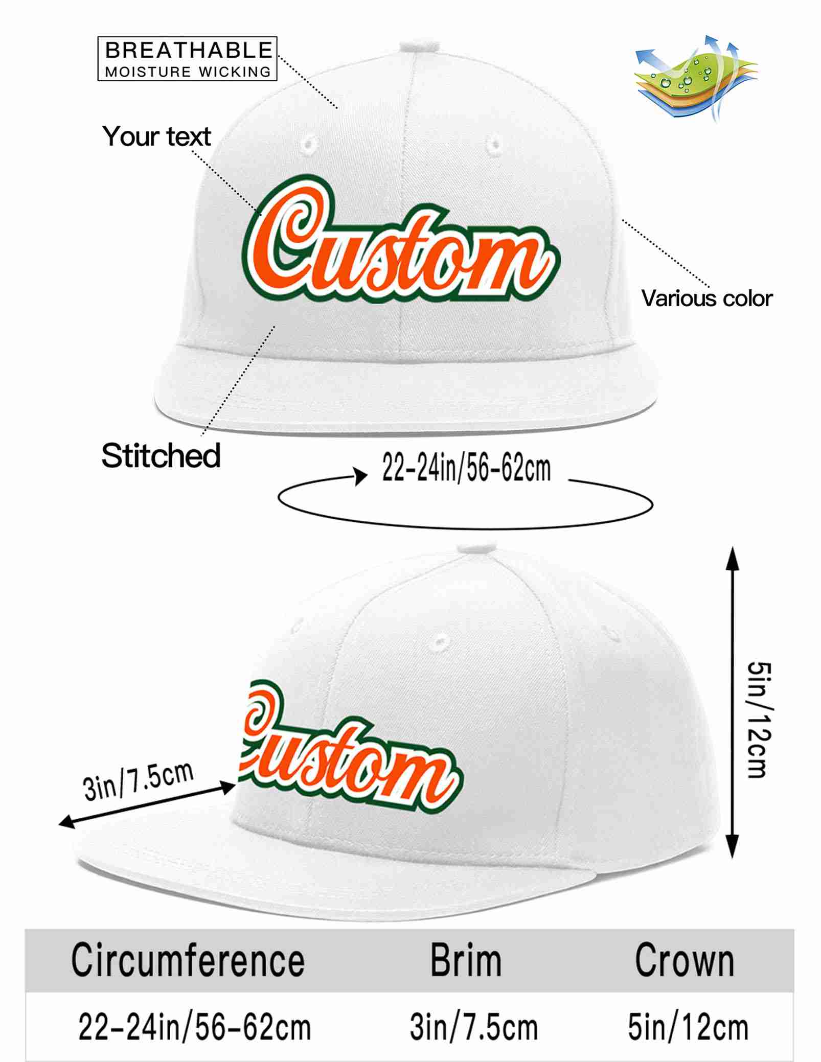 Casquette de baseball sport décontractée personnalisée blanc orange-blanc