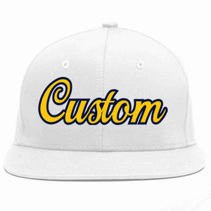 Custom White Gold-Navy Casual Sport Baseball Cap