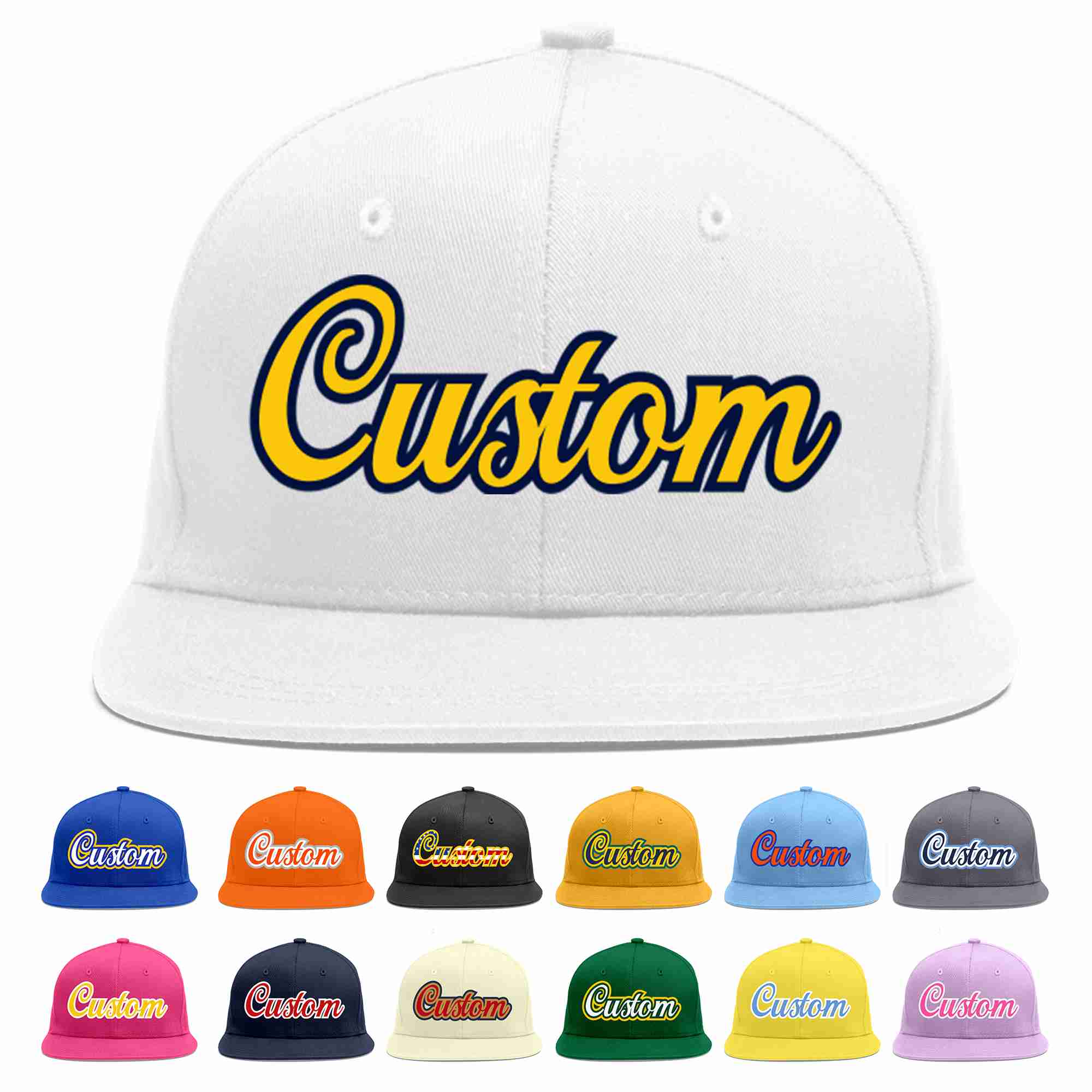 Custom White Gold-Navy Casual Sport Baseball Cap