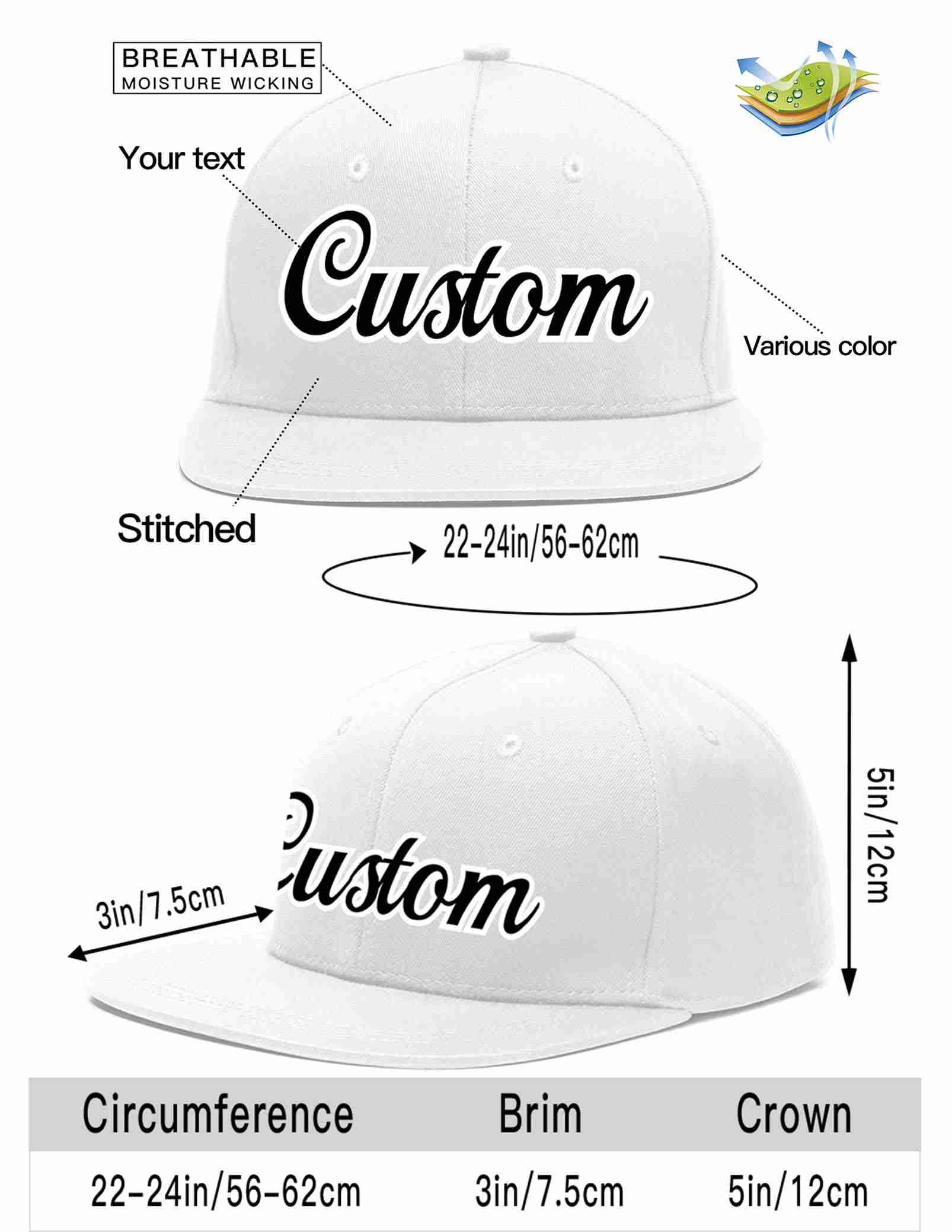 Custom White Black-White Casual Sport Baseball Cap