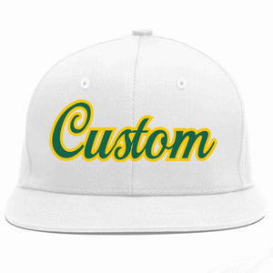 Custom White Kelly Green-Gold Casual Sport Baseball Cap