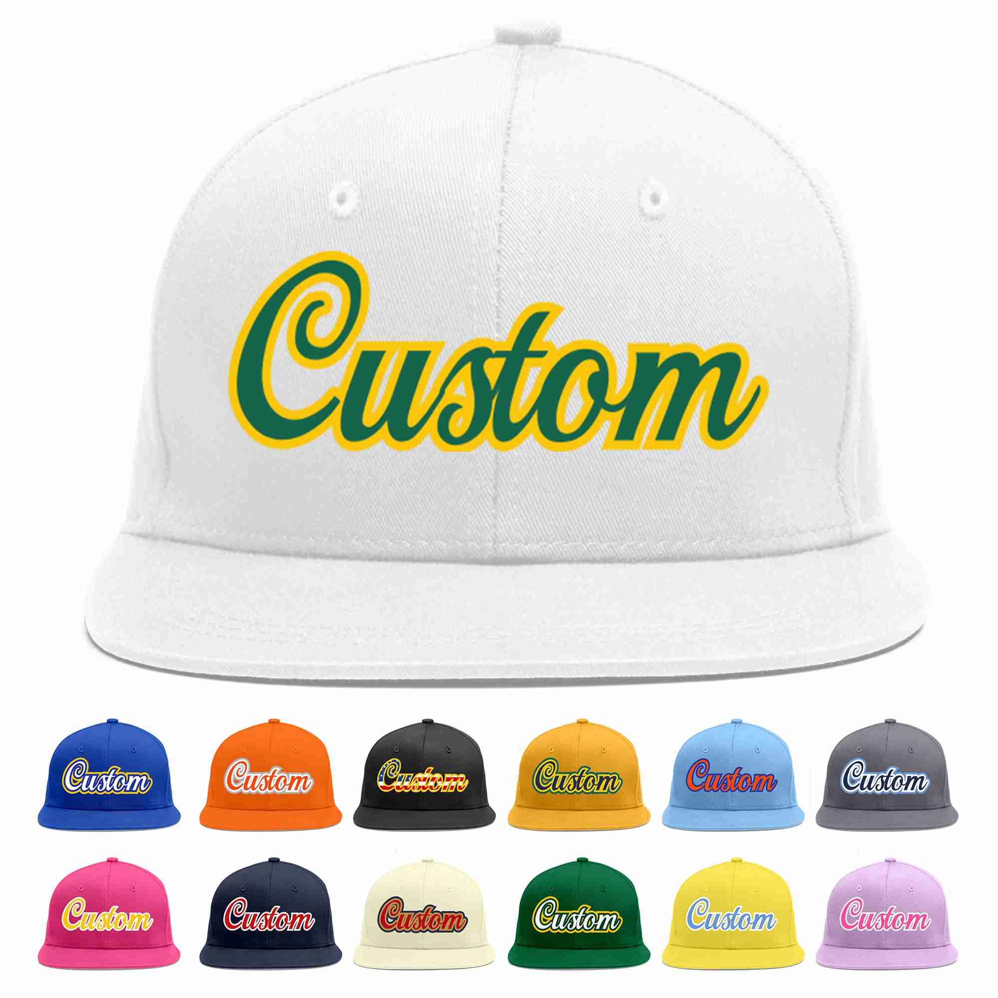 Custom White Kelly Green-Gold Casual Sport Baseball Cap