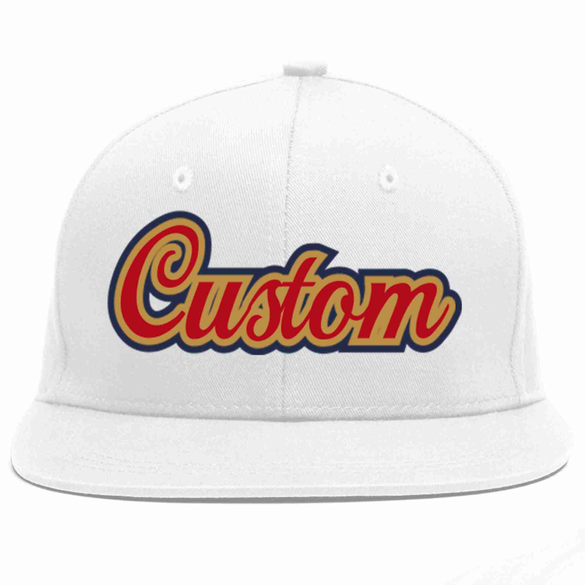 Custom White Red-Old Gold Casual Sport Baseball Cap