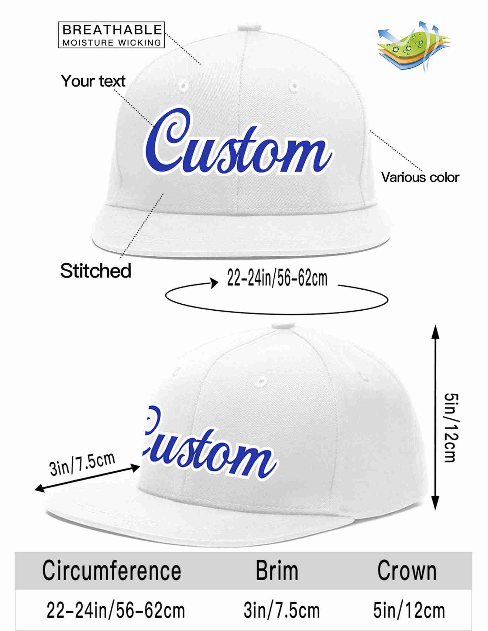 Custom White Royal-White Casual Sport Baseball Cap