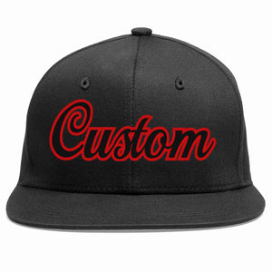 Custom Black Black-Red Casual Sport Baseball Cap