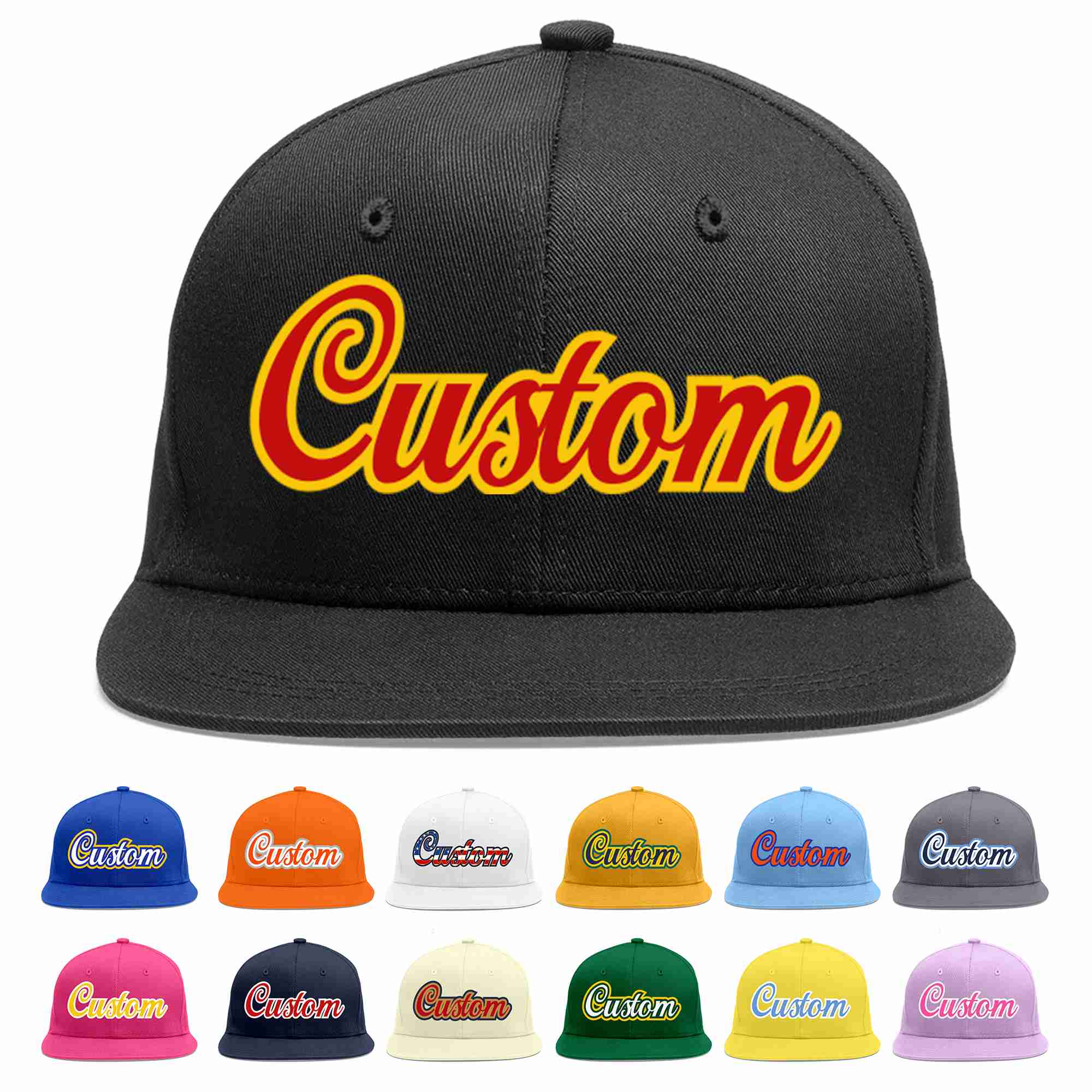 Casquette de baseball sport décontractée noire rouge-jaune personnalisée