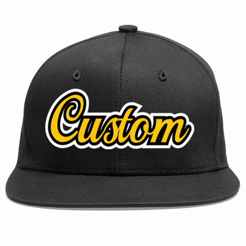 Custom Black Gold-Black Casual Sport Baseball Cap