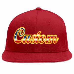 Casquette de baseball de sport décontractée, drapeau américain Vintage rouge personnalisé-or