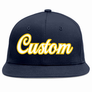 Custom Navy White-Gold Casual Sport Baseball Cap