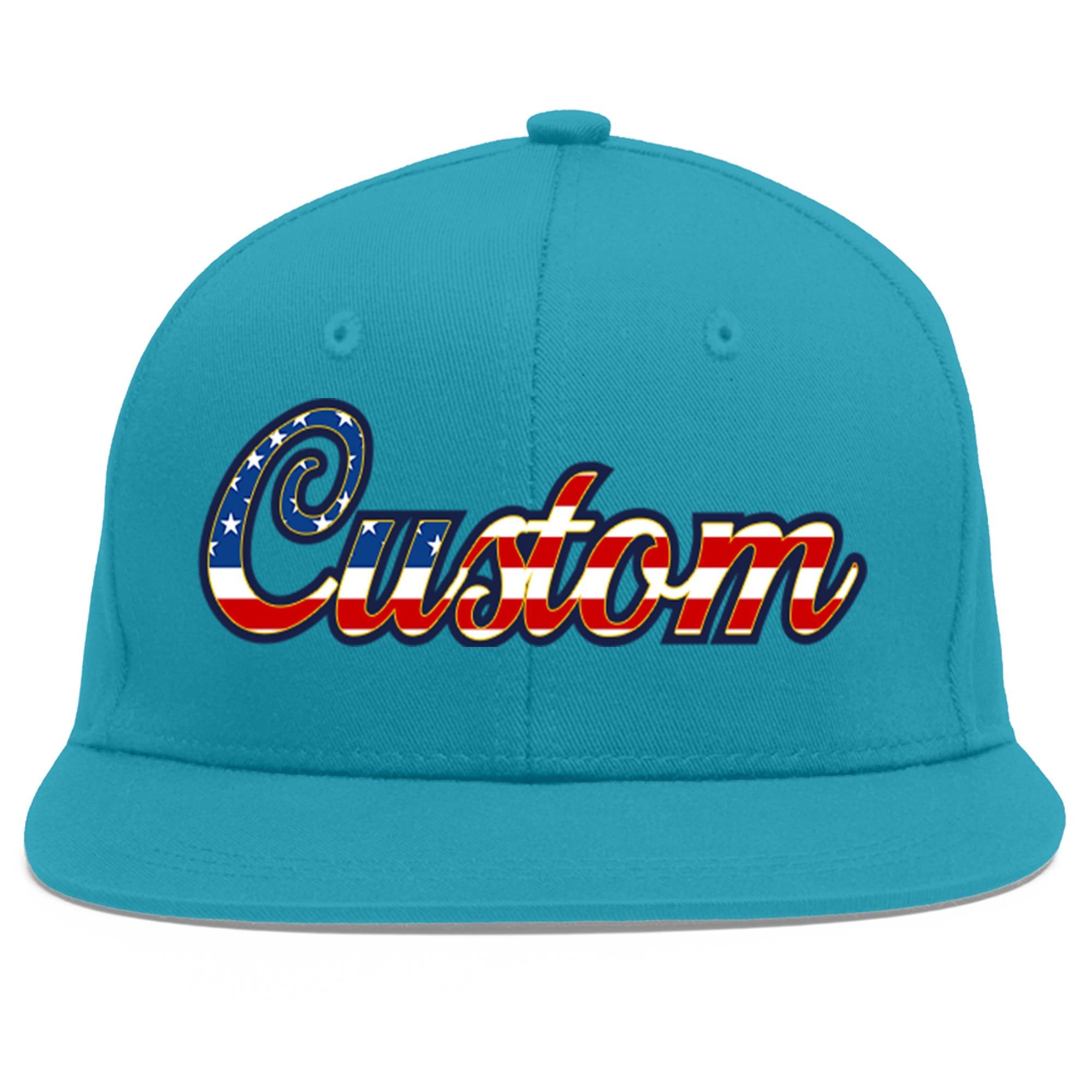 Custom Aqua Vintage USA Flag-Gold Flat Eaves Sport Baseball Cap