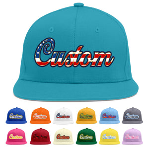 Custom Aqua Vintage USA Flag-Gold Flat Eaves Sport Baseball Cap