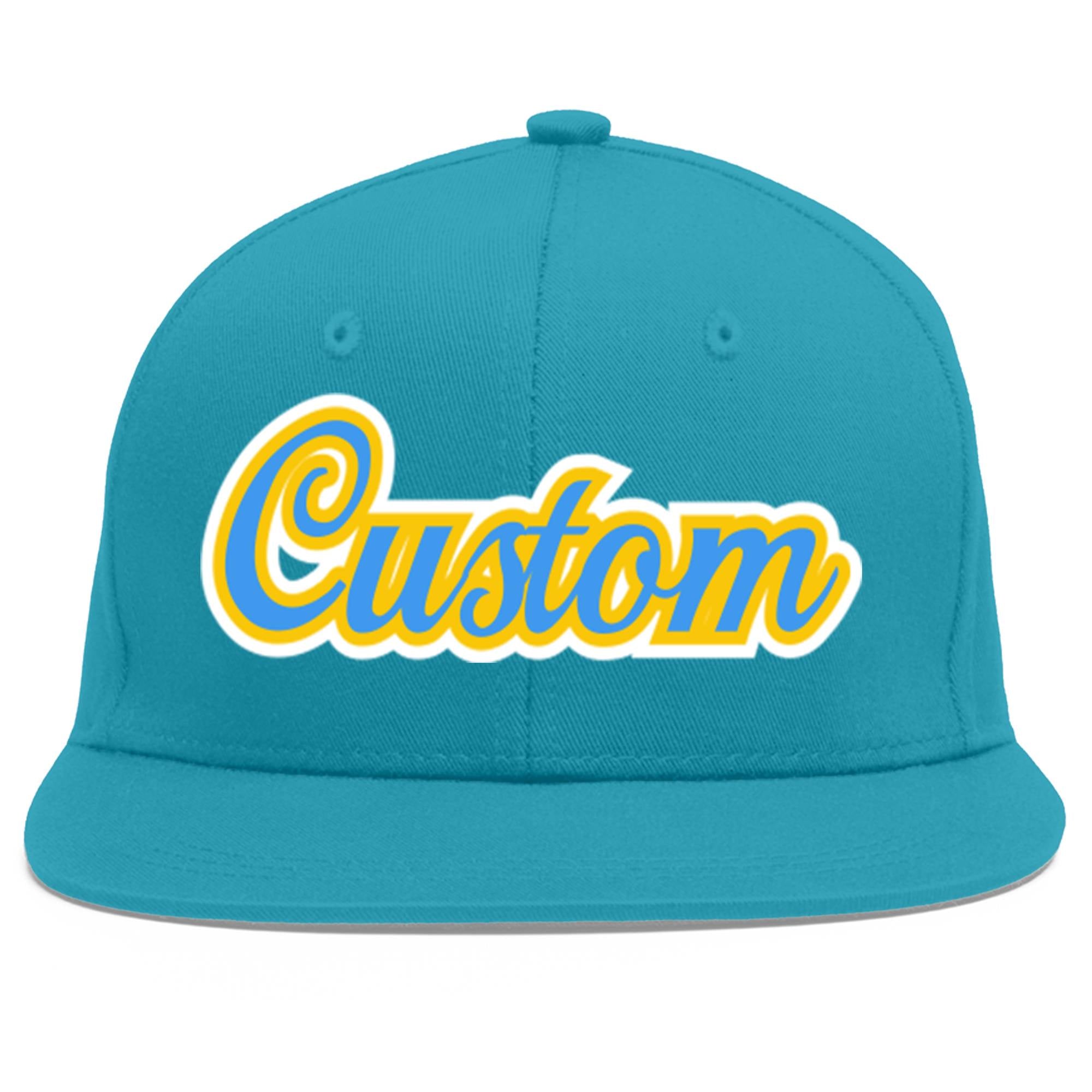 Casquette de baseball sport personnalisée Aqua Powder bleu-or Flat Eaves