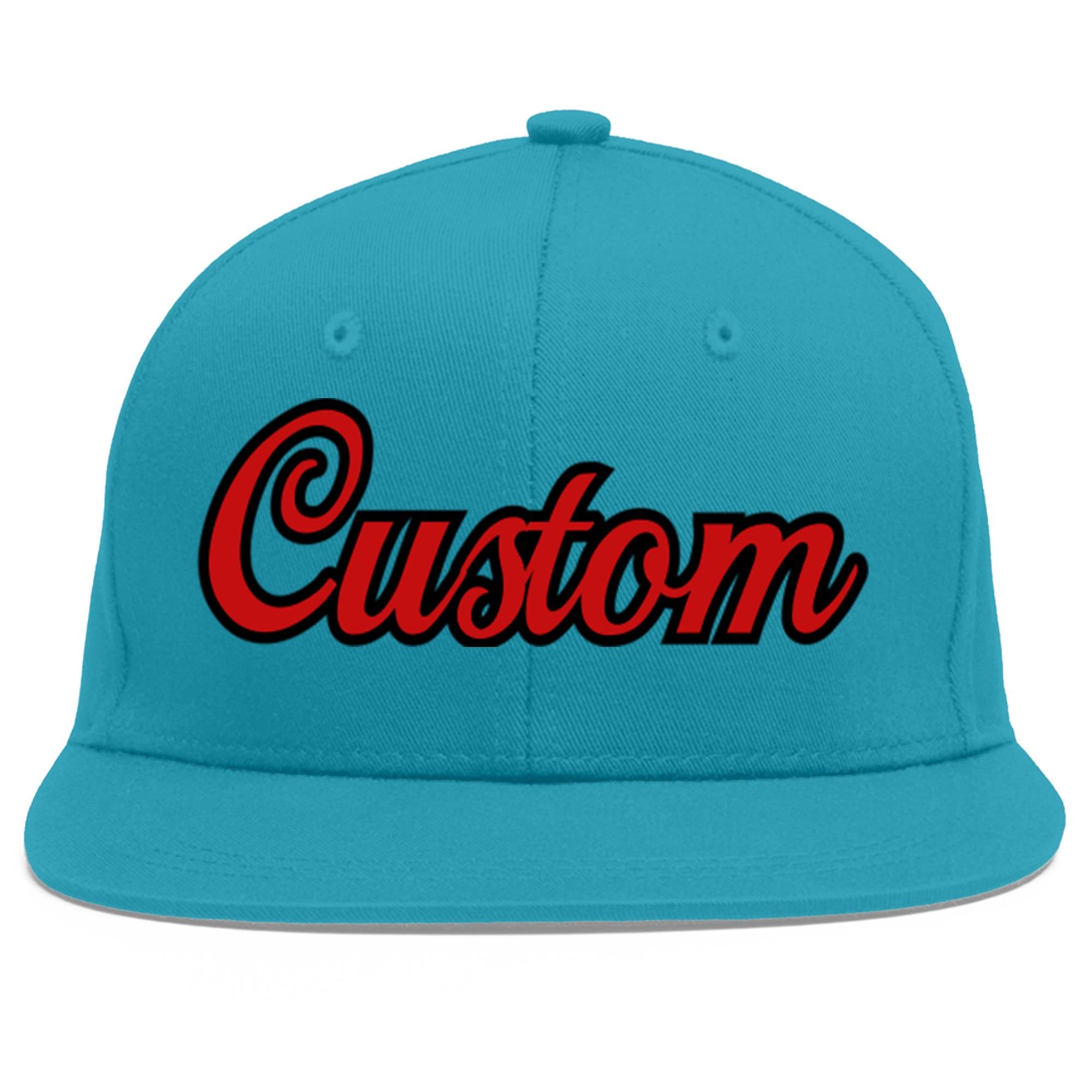 Custom Aqua Red-Black Flat Eaves Sport Baseball Cap