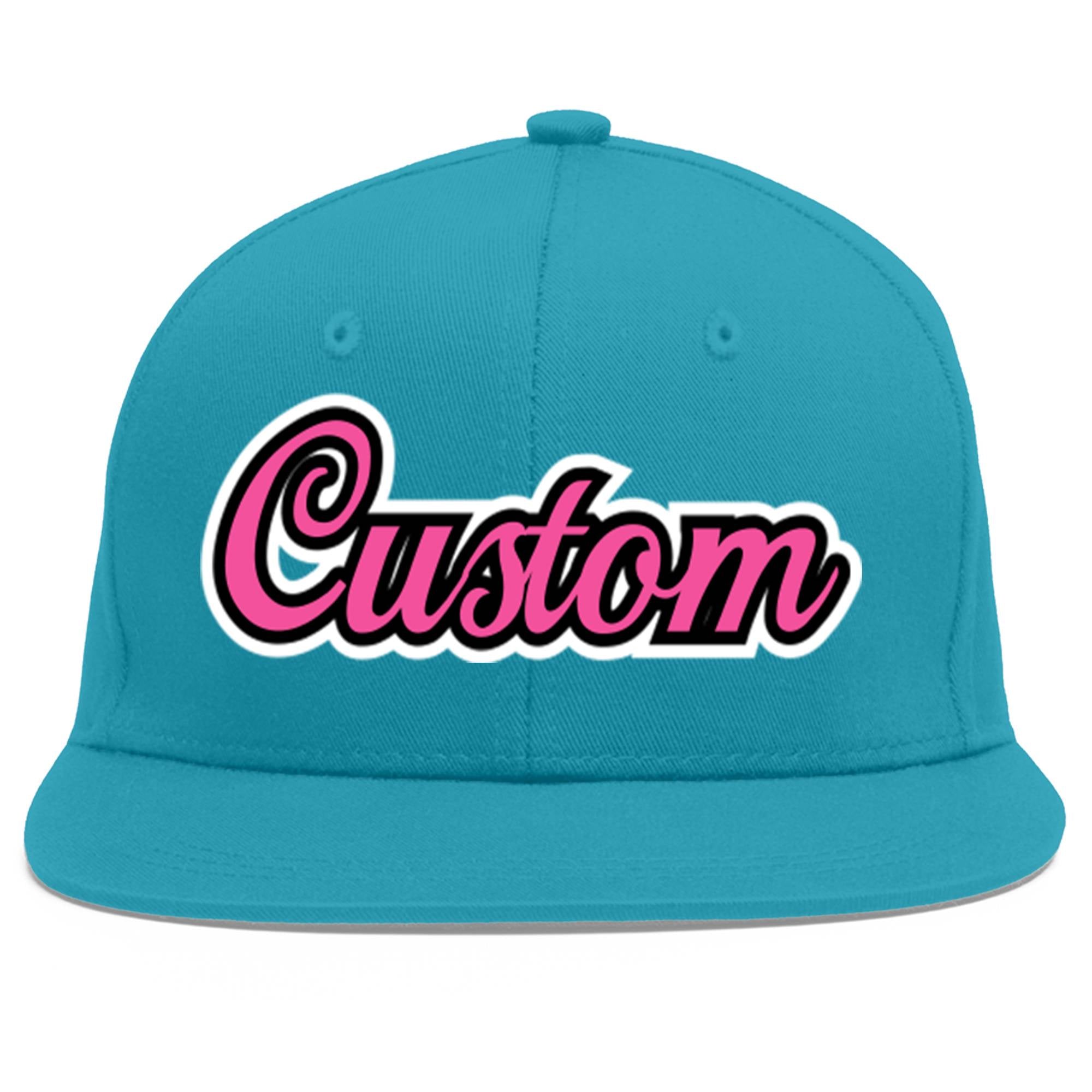 Custom Aqua Pink-Black Flat Eaves Sport Baseball Cap