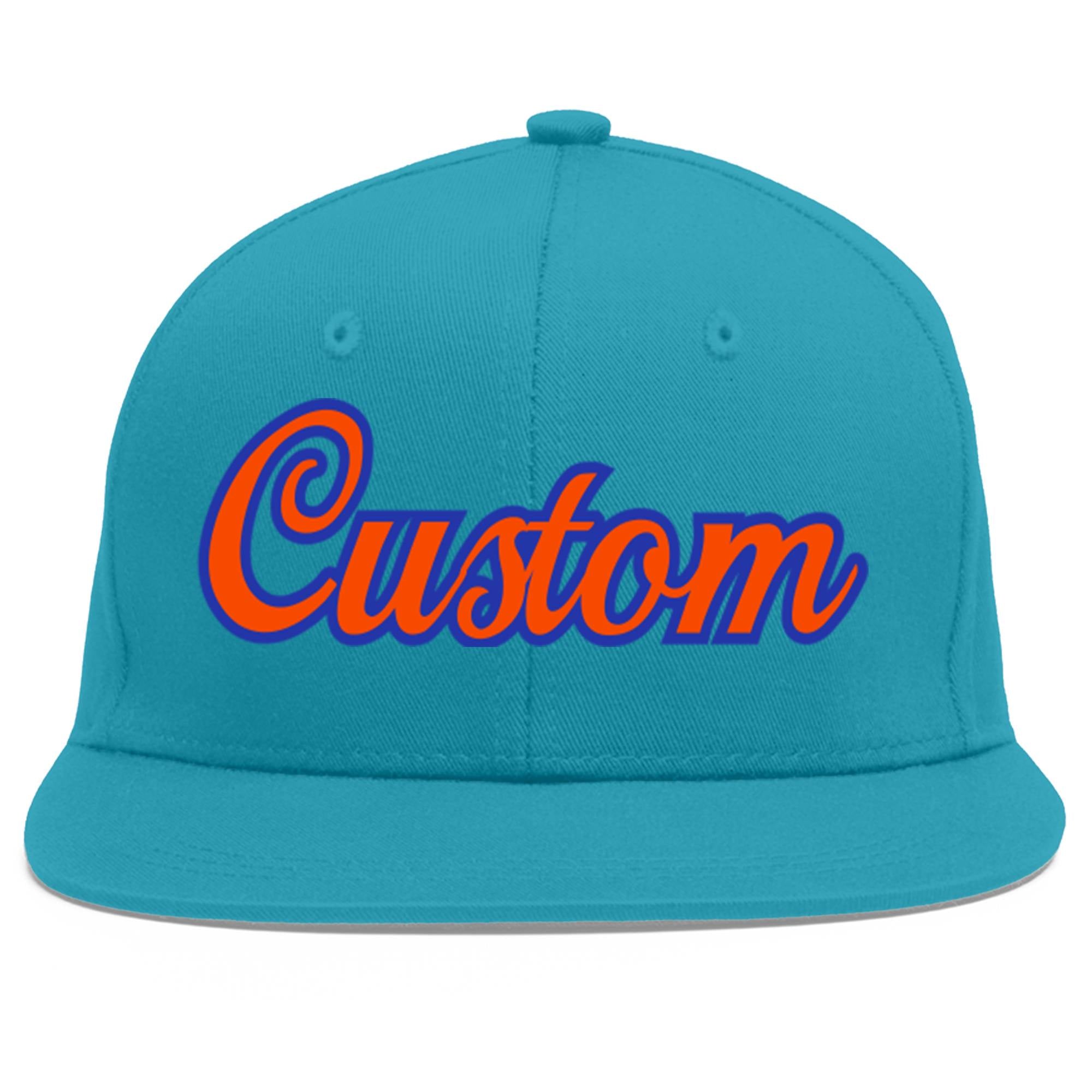 Casquette de baseball personnalisée Aqua Orange-Royal Flat Eaves Sport