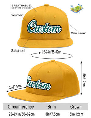 Custom Gold Aqua-White Flat Eaves Sport Baseball Cap