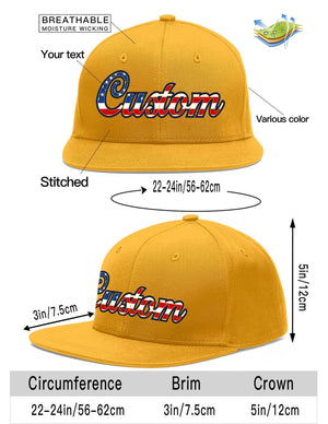 Custom Gold Vintage USA Flag-Gold Flat Eaves Sport Baseball Cap