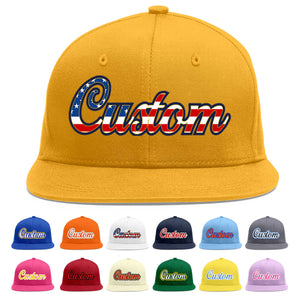 Custom Gold Vintage USA Flag-Gold Flat Eaves Sport Baseball Cap