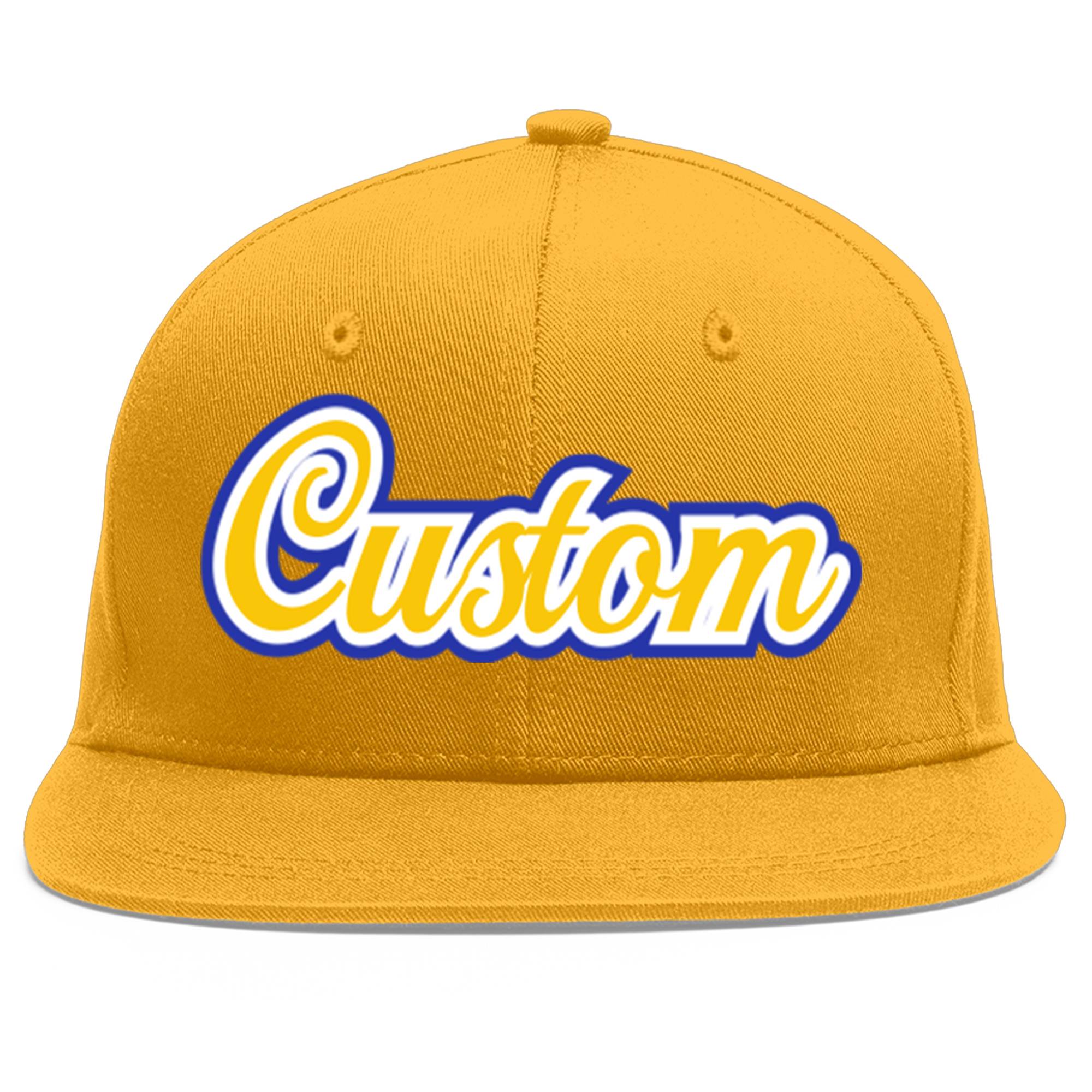 Custom Gold Gold-White Flat Eaves Sport Baseball Cap