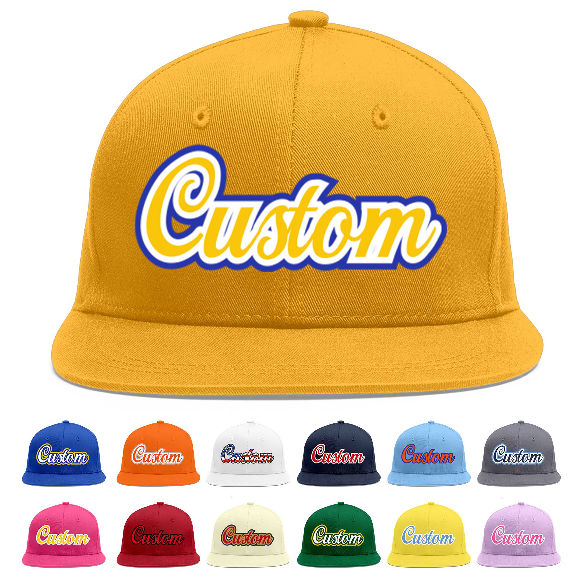 Custom Gold Gold-White Flat Eaves Sport Baseball Cap