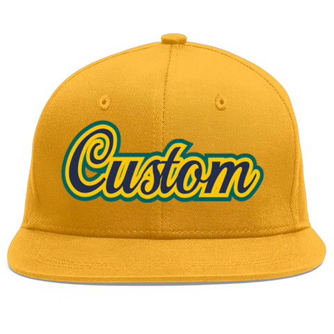 Custom Gold Navy-Gold Flat Eaves Sport Baseball Cap