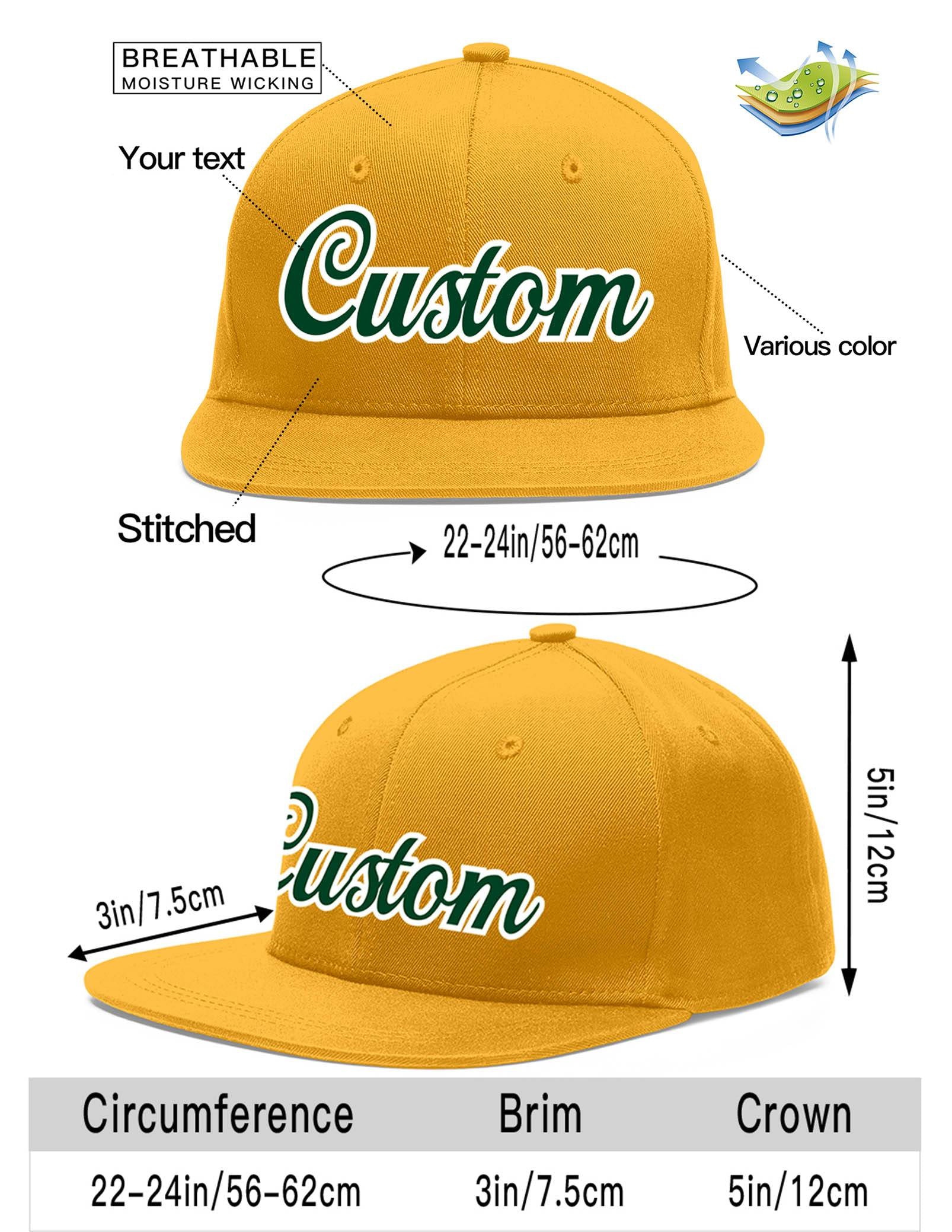 Custom Gold Green-White Flat Eaves Sport Baseball Cap