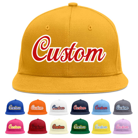 Custom Gold Red-White Flat Eaves Sport Baseball Cap