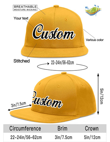 Custom Gold Black-White Flat Eaves Sport Baseball Cap