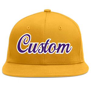 Casquette de baseball sport personnalisée or violet-blanc Flat Eaves