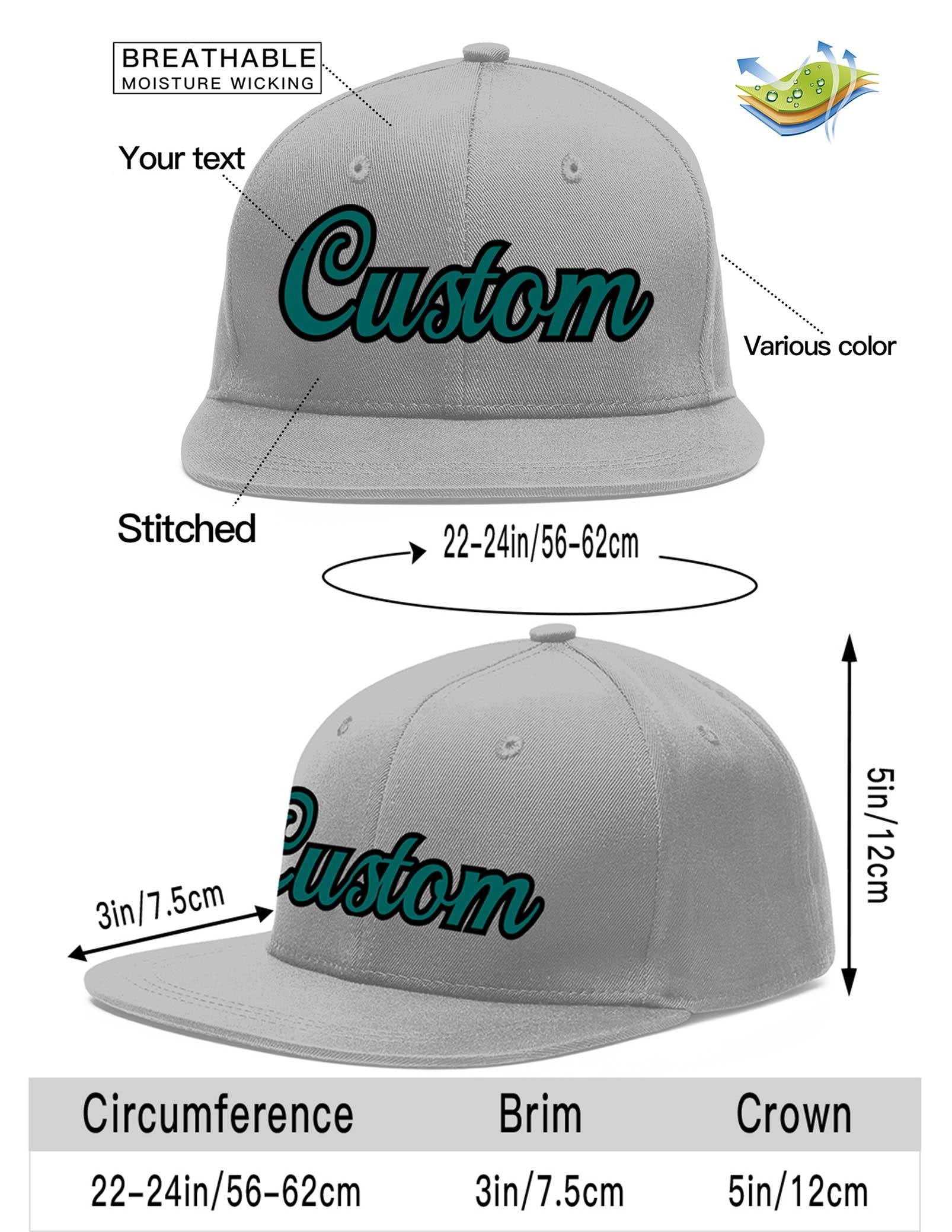 Custom Gray Aqua-Black Flat Eaves Sport Baseball Cap