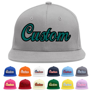 Casquette de baseball sport personnalisée gris aqua-noir plat Eaves