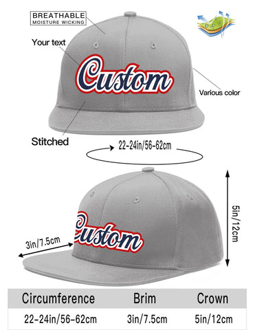 Custom Gray Navy-White Flat Eaves Sport Baseball Cap