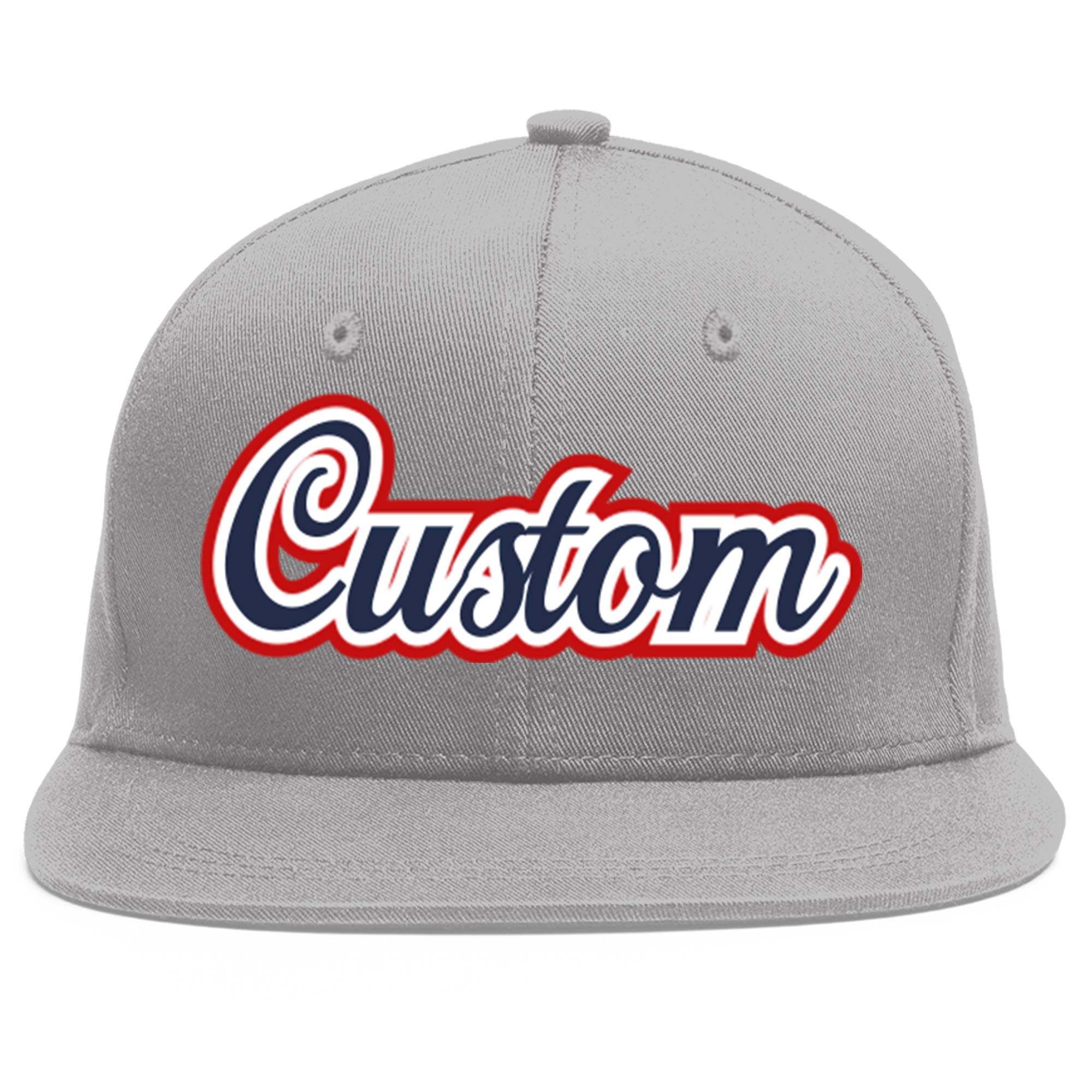 Custom Gray Navy-White Flat Eaves Sport Baseball Cap