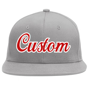 Custom Gray Red-White Flat Eaves Sport Baseball Cap