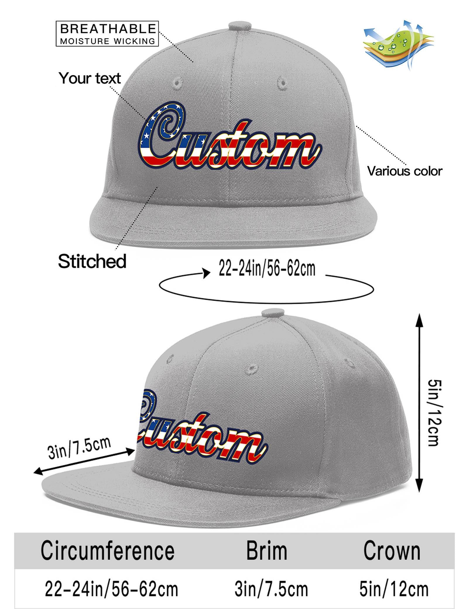 Custom Gray Vintage USA Flag-Gold Flat Eaves Sport Baseball Cap