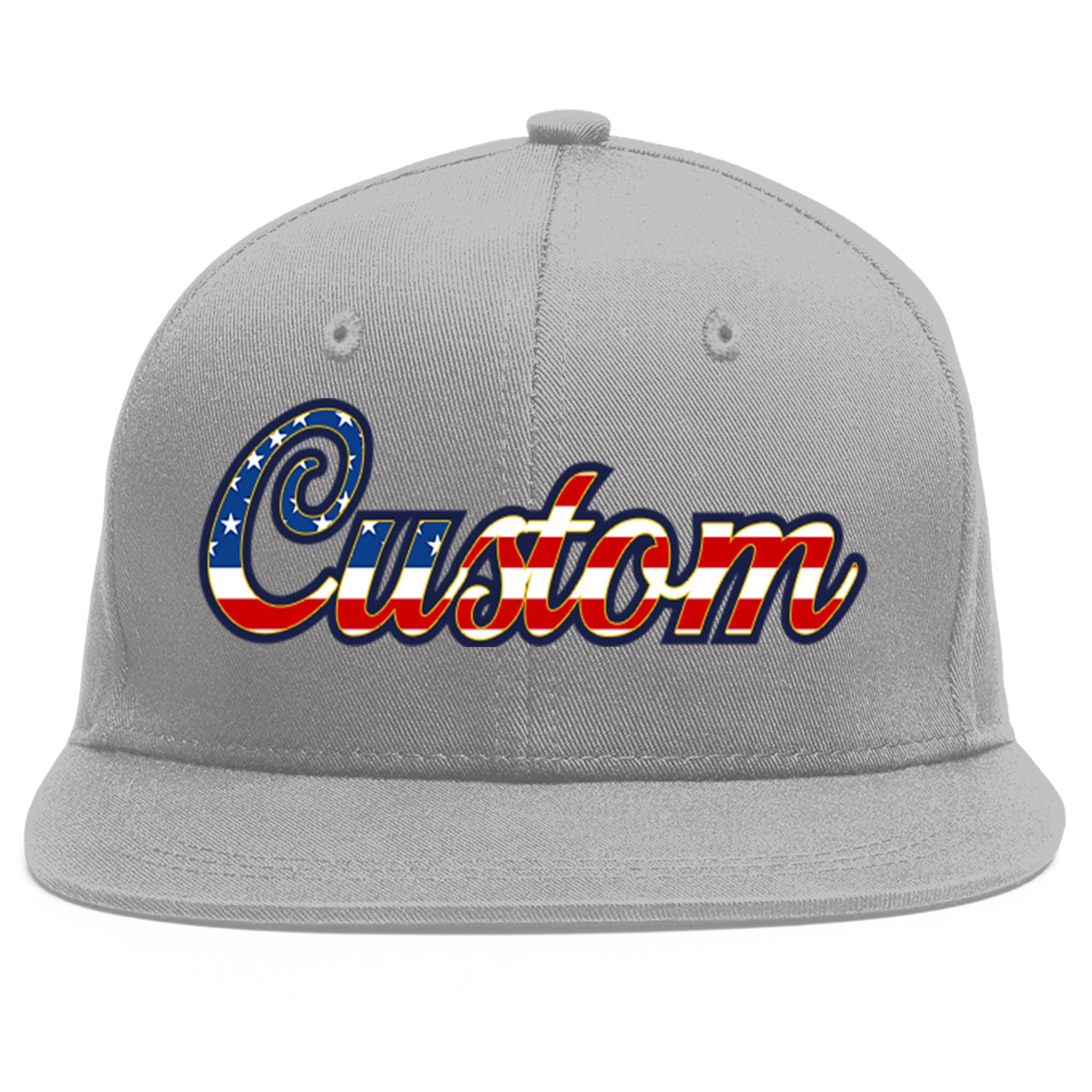 Custom Gray Vintage USA Flag-Gold Flat Eaves Sport Baseball Cap