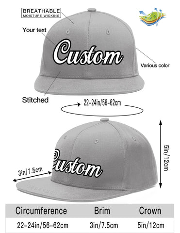 Custom Gray White-Black Flat Eaves Sport Baseball Cap