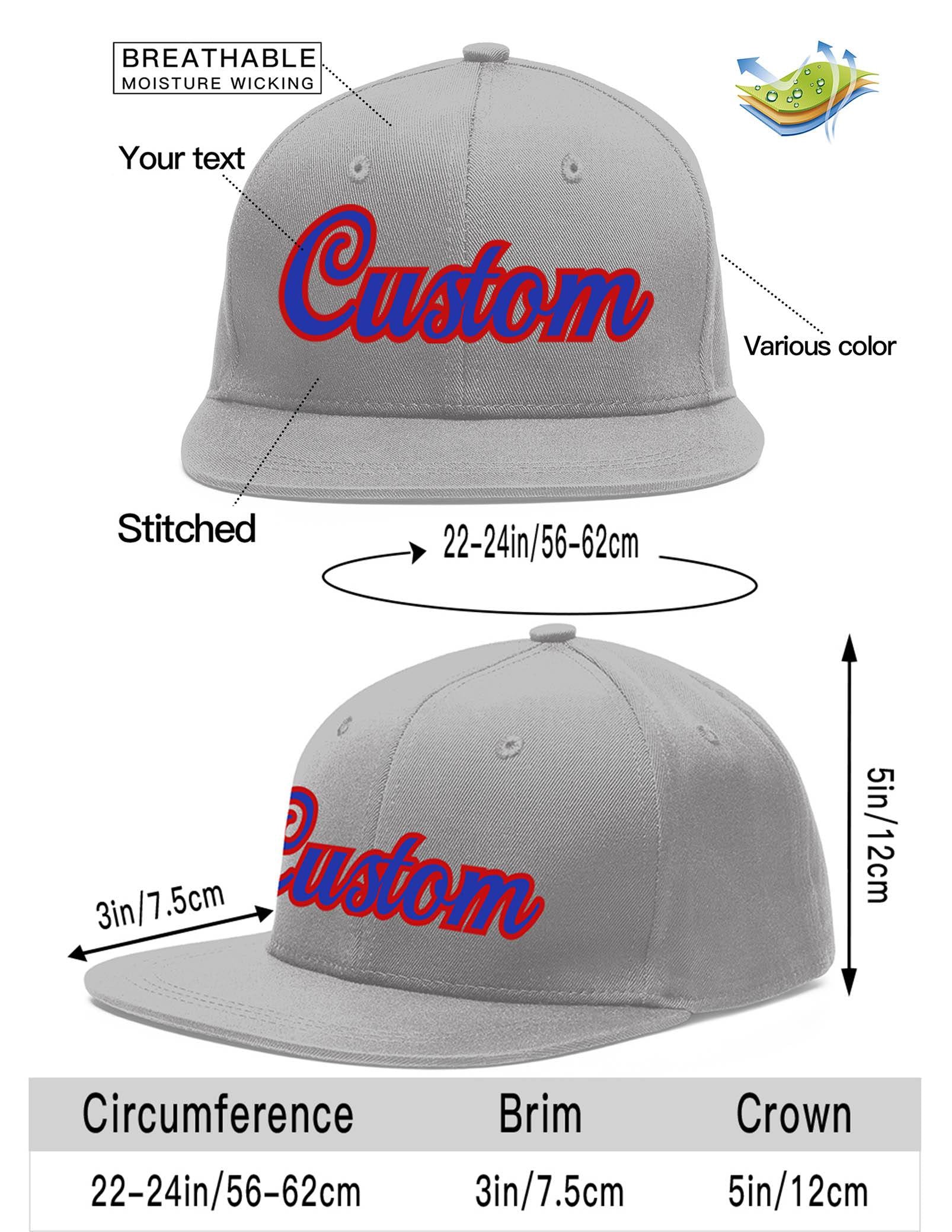 Custom Gray Royal-Red Flat Eaves Sport Baseball Cap