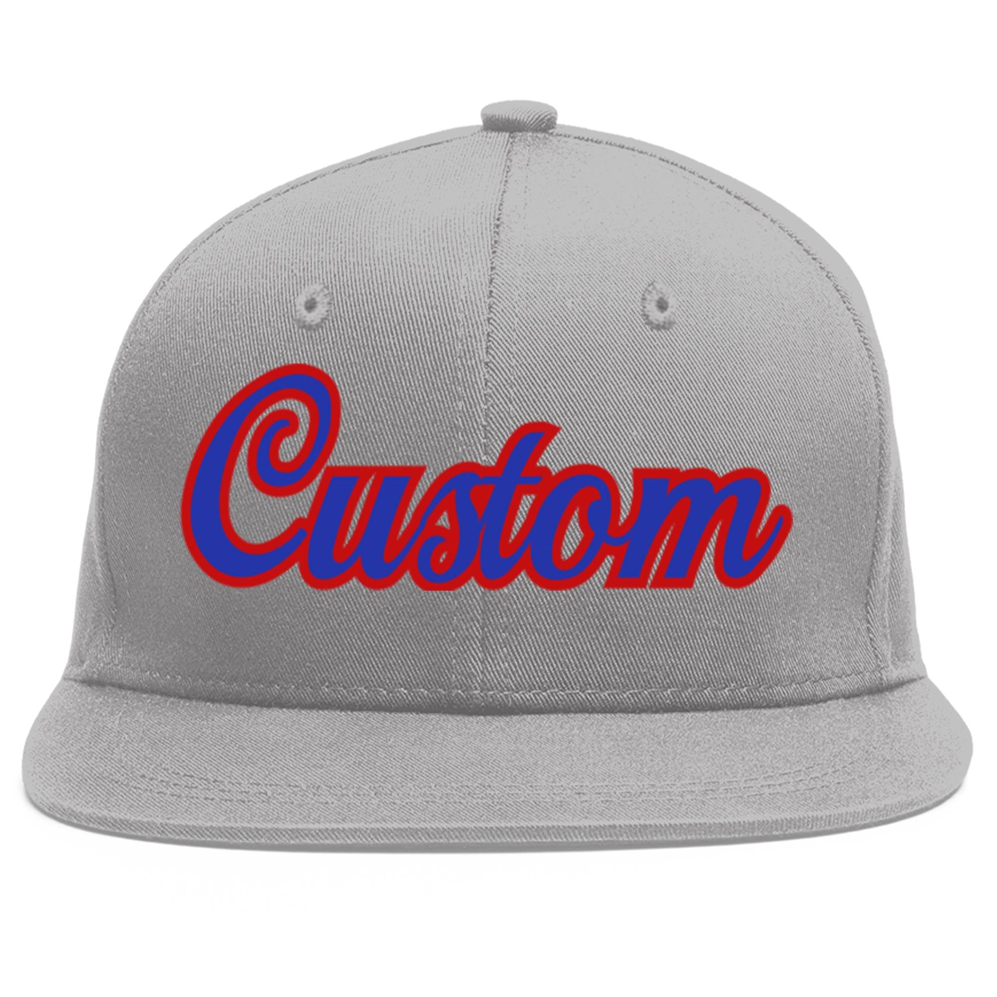 Custom Gray Royal-Red Flat Eaves Sport Baseball Cap