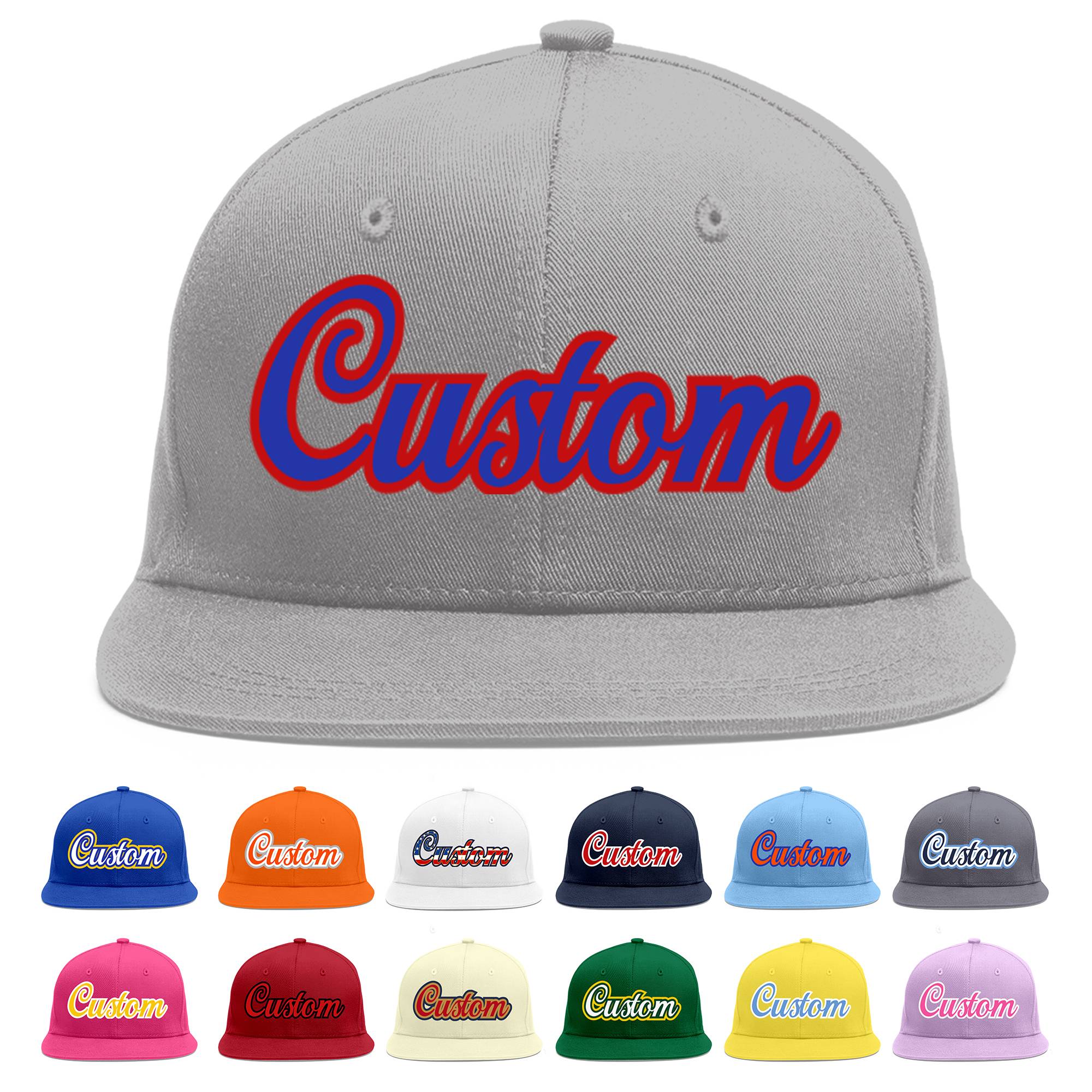 Custom Gray Royal-Red Flat Eaves Sport Baseball Cap