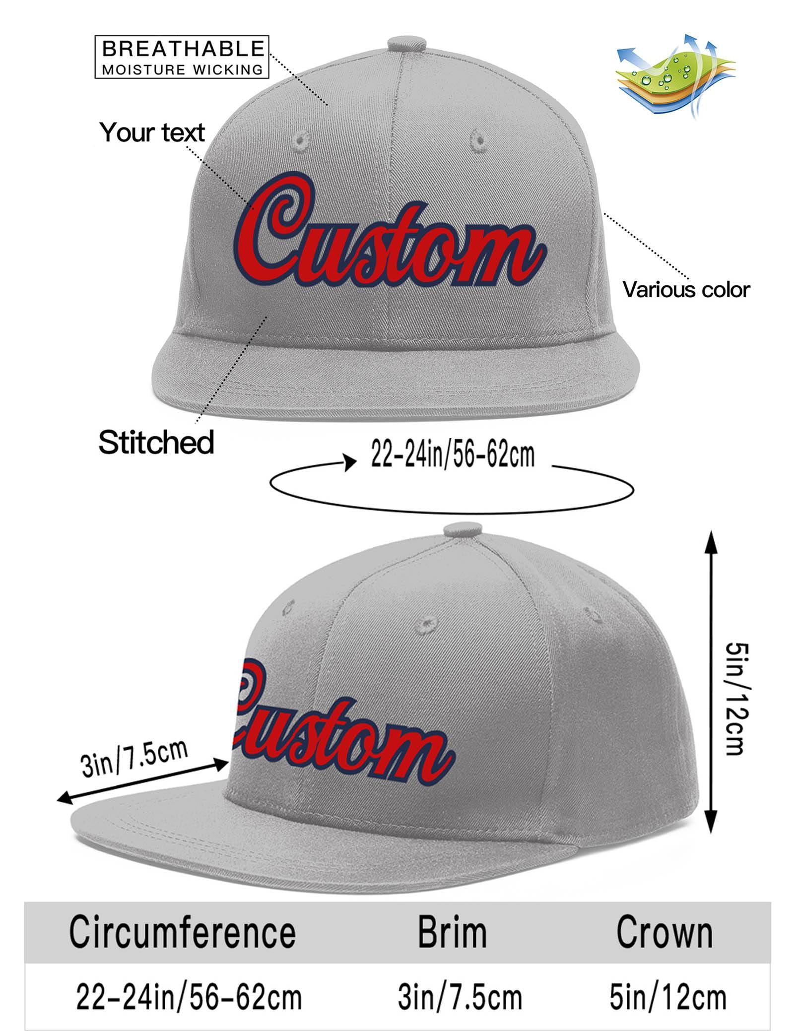 Custom Gray Red-Navy Flat Eaves Sport Baseball Cap