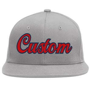 Custom Gray Red-Navy Flat Eaves Sport Baseball Cap